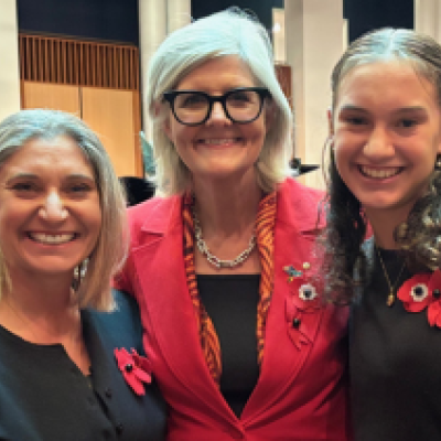 Gwen (left) is pictured with her daughter Emily and the Governor-General, Her Excellency the Honourable Sam Mostyn AC, at the 1000 Voice for Recognition and Remembrance. Emil performed in the OZY Youth Choir